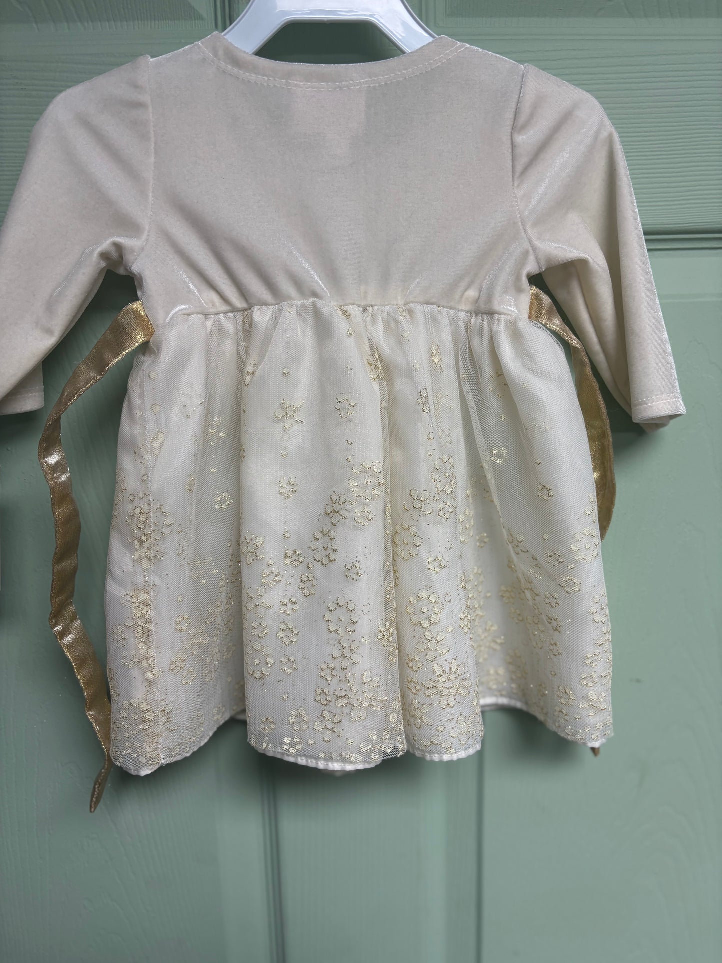 Girls white and gold dress 6/9m