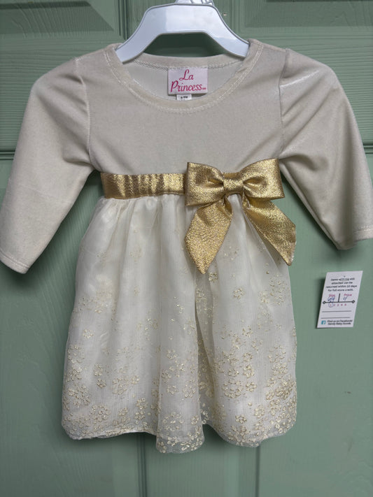 Girls white and gold dress 6/9m